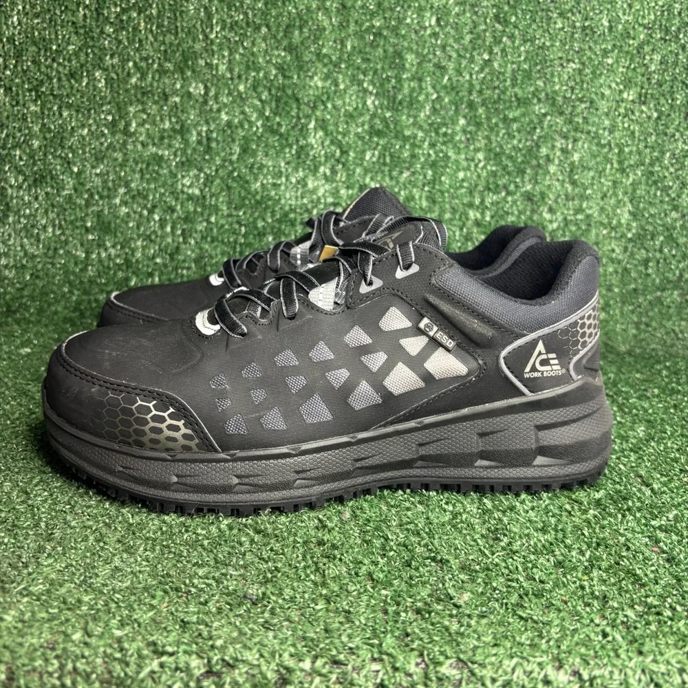 NEW ACE Work Boots Phantom Steel Toe ESD Slip Resistant Safety Shoes Black Men 8